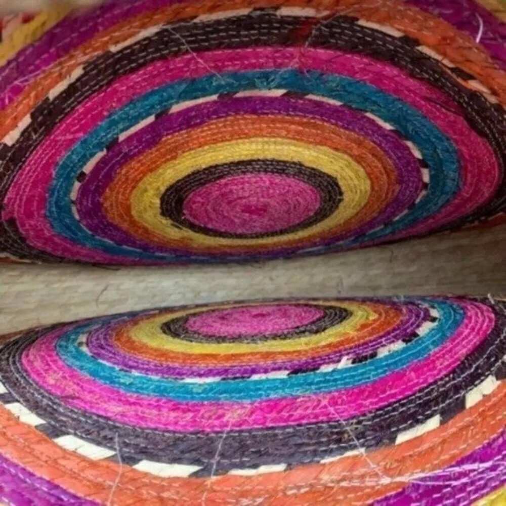Colorful Straw Woven Round Beach Tote